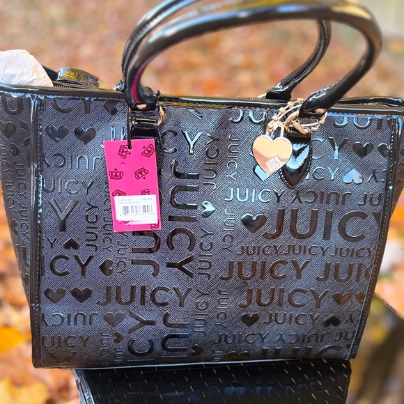 NWT-Juicy Couture Large Black Embossed Logo Tote - Picture 3 of 8